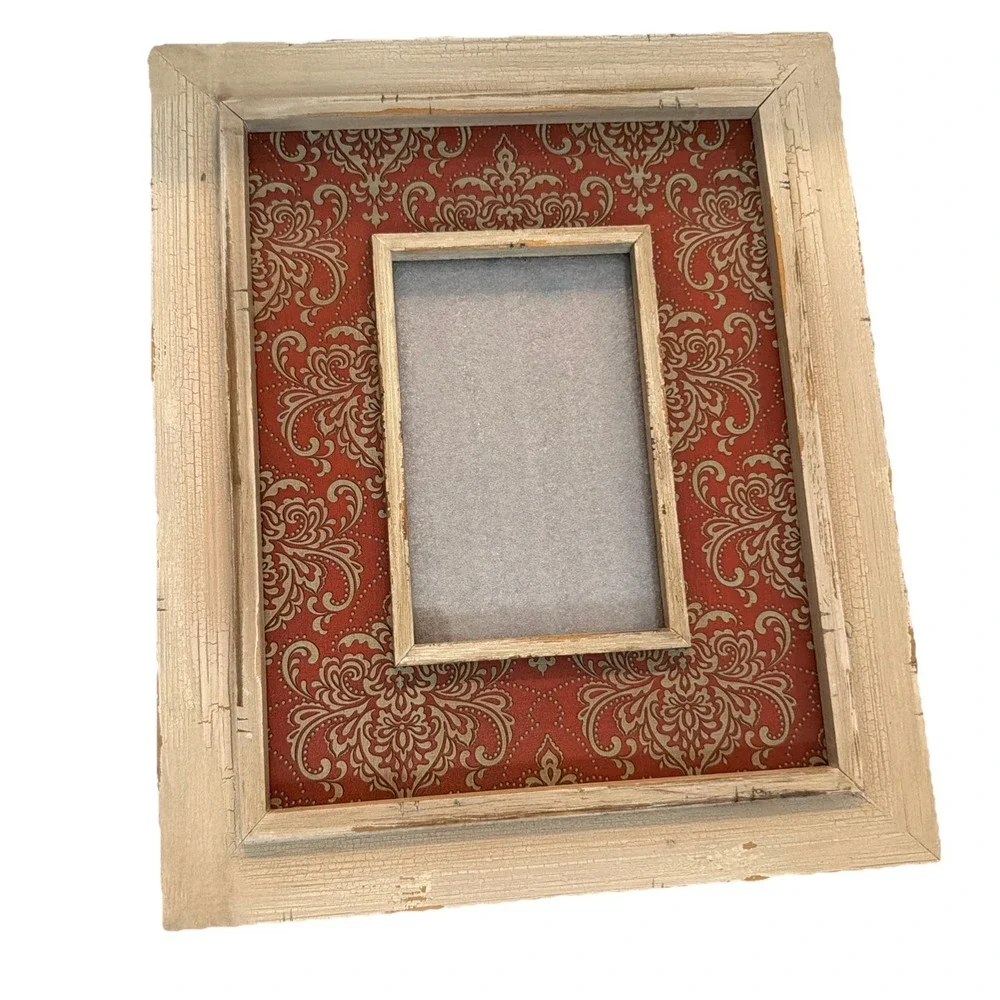 Set Of 2 Weathered Wooden Paisley Design Pier 1 Photo Frames 12x10 For 4x6 Photo